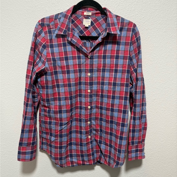 J. Crew Tops - J. Crew Red and Blue Checkered Boy Fit Shirt Size Medium